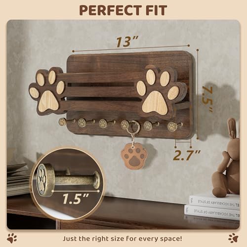 MTERSN Dog Leash Holder for Wall with Mail Holder for Pet Lovers,Dark Brown - Image 2