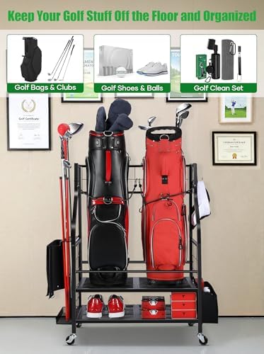 FHXZH Golf Bags Storage Garage Organizer - Golf Bag Stand for 2 Bag - Image 3