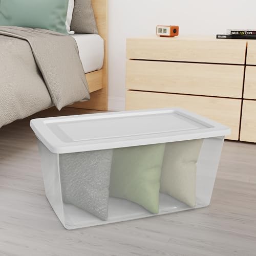 Sterilite 16 Pack Storage Box, 90 Quart Stackable Tote, Clear Plastic Container with Secure Snapping Lids for Home and Office Organization, White - Image 5