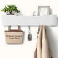 Coat Rack Wall Mount with Hidden Hooks Modern Key Holder Wood Entryway Hook with Shelf for Bedroom Kitchen Hallway Bathroom Designed for Hanging Coats Hats Bags Towels Dog Leashe(White,5 Hooks) by Jadoxy