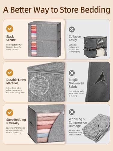 60L Rigid-Sided Blanket Storage Bags, 4Pack, Gray - Image 5