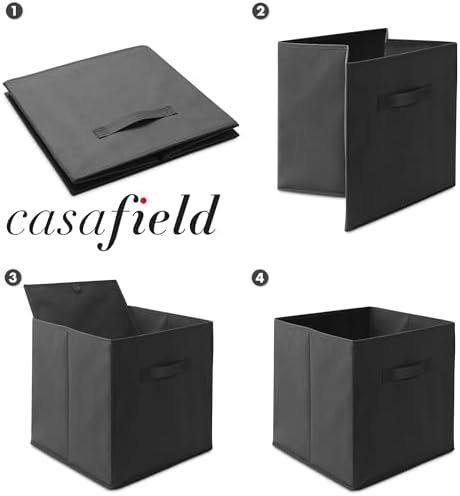 Casafield Set of 12 Collapsible Fabric Cube Storage Bins, Black - 13" Foldable Cloth Baskets for Shelves, Cubby Organizers & More - Image 6