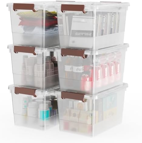 WYT 6 Pack 17qt Clear Plastic Storage Bin with Lid and Latching Buckles, Stackable Tote Organizing Box with Handle by WYT