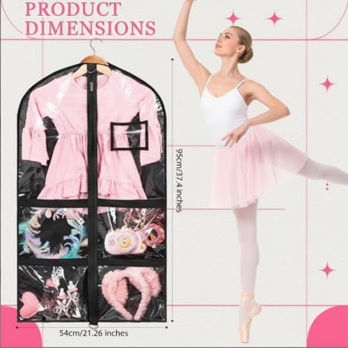 Nuenen 12 Pcs Clear Garment Bags Dance Costume 5 Pockets,Black,37 Inch - Image 2