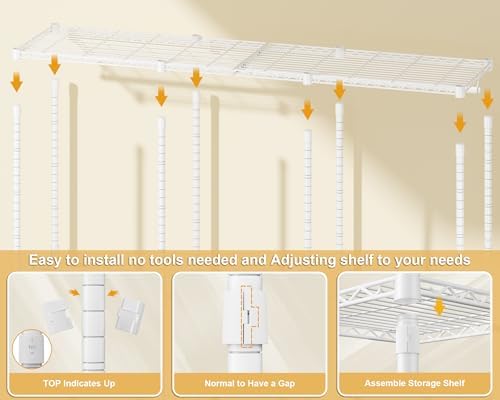 ULIFHOME E14C Pro Heavy Duty Closet Organizer System，Freestanding Clothing Racks for Hanging Clothes，Adjustable Garment Rack 69" W × 16" D × 77" H Hold 960 lbs，White Rack with Black Dustproof Cover - Image 5