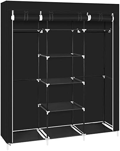 Knocbel Portable Closets Freestanding Closet Organzier Clothes Garment Rack with Storage Shelves & 2 Hanging Rods 59" W x 17" D x 68.9" H Black by Knocbel