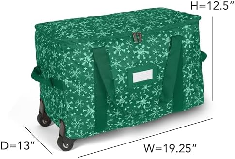 Covermates Keepsakes Rolling Adjustable Ornament Storage Bag – Heavy-Duty Polyester, FlexGrid Trays & Padded Dividers – Protective Holiday Organizer with Wheels, Handles & ID Window, Green Snowflake - Image 3