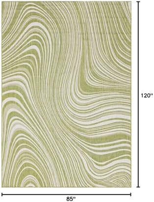 Unique Loom Outdoor Modern Collection Area Rug - Pool (7' 1" x 10' Rectangle, Green/ Ivory) - Image 2