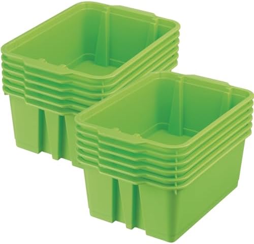 Really Good Stuff-160074GRN Stackable Plastic Book and Organizer Bins for Classroom or Home Use – Sturdy, Colored Plastic Baskets (Set of 12) by ReallyGoodStuff
