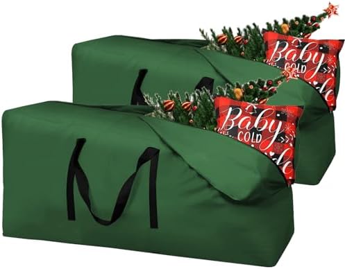 Christmas Tree Storage Bag Fits Up to 12 ft Tall Artificial Trees 420D Extra Large Heavy Duty Xmas Tree Bag Waterproof Tree Storage Bag with Zippers and Reinforced Handles 68" X 30" X 20"Green,2 Pack by lihtsofty
