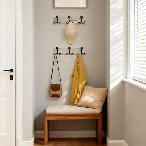 SKOLOO 17-Inch Wood Coat Rack Wall Mount with 3 Triple Hooks - Ideal for Family Entrances, Classrooms, and Pet Supplies Storage - Perfect Coat Hooks for Wall,Distressed White Wash, Pack of 2 - Image 3