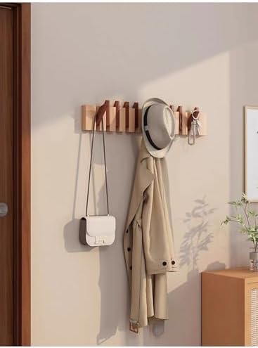 Coat Rack Wall Mount, Wooden Coat Rack, Piano Key Coat Rack, 12 Hooks Flip Down Wall Hook Rack, Beech and Beech - Image 3