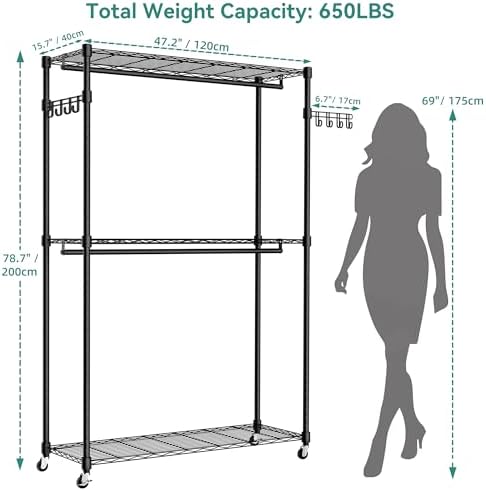 Heavy Duty Rolling Wheels Portable Metal Garment Rack, - Image 2