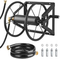 VEVOR Wall Mounted Garden Hose Reel, Holds 200 ft 5/8-inch Manual Water Hose Winder, Heavy-Duty Steel, Outdoor Reel with Brass Fitting & 5ft Leader Hose, Space Saving, for Yard Lawn Garage by VEVOR