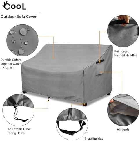 Okcool Heavy Duty Patio Sofa Cover, 100% Waterproof 3-Seater Outdoor Sofa Cover Fits up to 76W x 32.5D x 33H Inches, Lawn Patio Furniture Covers,Grey - Image 3