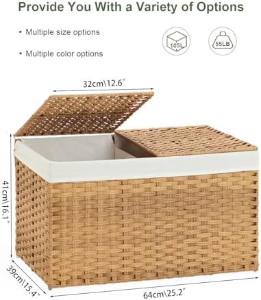 SETVSON Storage Basket with Lid, 2-Lid PE Rattan Storage Bin, Natural - Image 4