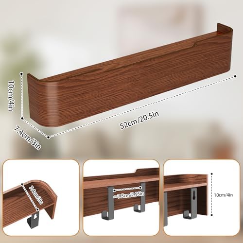 Wall Mounted Coat Rack with Shelf, Wooden Entryway Organizer with Hidden Metal Hooks for Hanging Coats Bags Keys, Modern Floating Shelf for Hallway Bathroom - Image 3