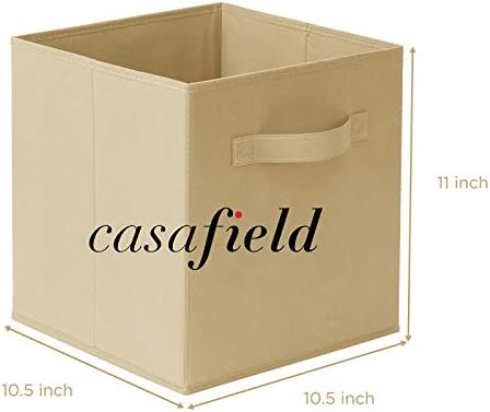 Casafield Set of 12 Collapsible Fabric Cube Storage Bins, Sandy Beige - 11" Foldable Cloth Baskets for Shelves, Cubby Organizers & More - Image 7