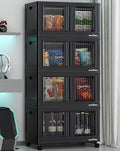 BROVIEW 320Qt Storage Bins with Lids, 80Gal Plastic Stackable Collapsible Storage Bins with Doors Wheels, Closet Organizers and Storage, Foldable Box Cabinet for Home Office Garage, 4Pack Black Cube by BROVIEW-EnjoytheArtofLife