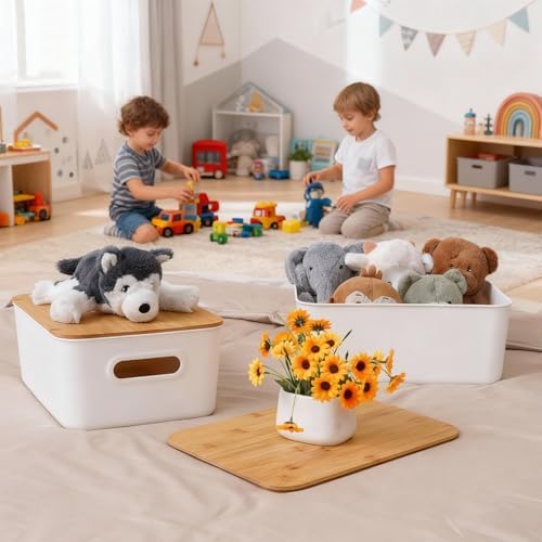 Citylife 16QT Storage Bins with Bamboo Lids, Stackable with Handles, 4-Pack - Image 2