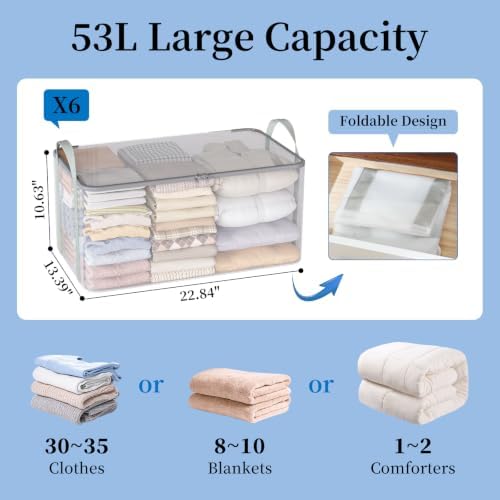 6 Pack Clear Clothes Storage Bags for Closet 53L - Image 3
