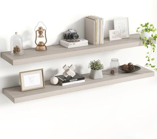 Acovy 48 Inch Floating Shelves, 8 Inch Deep Floating Shelves for Wall, Hanging Shelf with Invisible Brackets, Deep Shelves for Bathroom, Bedroom, Living Room, Grey, Set of 2 by Acovy