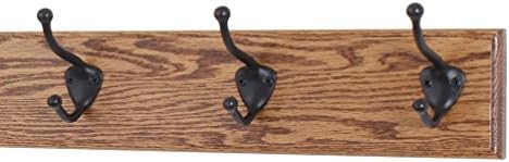 Oak Coat Rack with Oil Rubbed Bronze Hat & Coat Style Hooks (Chestnut, 15" x 3.5" with 3 Hooks) by PEG+AND+RAIL