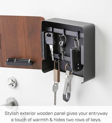 YAMAZAKI Home Rin Square Magnetic Key Cabinet - Wood Accented Keychain Organizer - Steel + Wood - Image 6