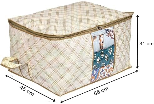 Kuber Industries (Pack of 24) Underbed Storage Bag | Check Print | Large Blanket Organizer | Clothing Storage Bag | Clear Window & Handle Storage Bag | Kambal Storage Bag | Ivory - Image 2