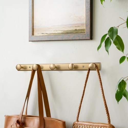 Goo-Ki Champagne Bronze Coat Rack Wall Mount with Escutcheon Backplate, Modern Heavy Duty Zinc Coat Hooks, Soft Gold Hat and Towel Hanger Rail for Entryway, Bathroom and Mudroom (5 Hooks) - Image 4