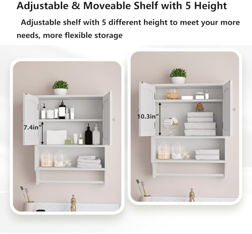 Bathroom Cabinet, White Bathroom Wall Cabinet with 2 Doors and Adjustable Shelf, Wall Mount, Towel Rack, Over The Toilet Storage Cabinet, Medicine Cabinet - Image 4