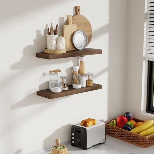 Acovy 24 Inch Floating Shelves, 8 Inch Deep Floating Shelves for Wall, Hanging Shelf with Invisible Brackets, Deep Shelves for Bathroom, Bedroom, Living Room, Walnut, Set of 2 - Image 2