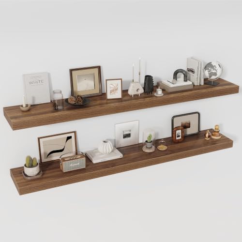 Acovy 72 Inch Floating Shelves, 12" Deep Floating Shelf Wall Mounted, 72" Wall Shelves, Rustic Deep Bookshelf, Extra Deeper & Thicker Display Shelves for Bedroom, Living Room, Set of 2 by Acovy