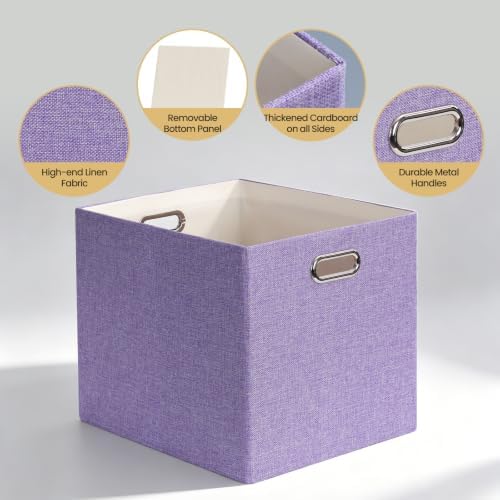 Posprica 3X Thicker Collapsible Storage Bins,13×15x13 Foldable Storage Cube Boxes Fabric Drawer for Closet Shelf Cabinet Bookcase, set of 4 (Purple) - Image 3