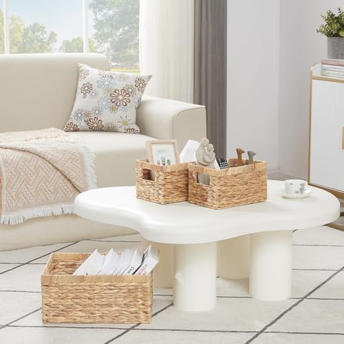 Vagusicc Wicker Basket, Set of 3 Hand-woven Storage Baskets for Organizing, Water Hyacinth Wicker Storage Basket Bins with Handles, Small Toilet Paper Storage Baskets for Shelves Pantry Baskets - Image 6