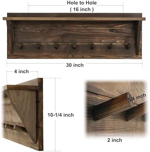 WEBI Coat Rack Wall Mount with Shelf,30" Long Entryway Wall Shelf with Hooks Underneath,7 Peg Hooks for Hanging Coats,Caps,Jacket,Clothes,Brown - Image 3