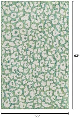 Unique Loom Outdoor Safari Collection Area Rug - Leopard (3' x 5' 3" Rectangle, Green Blue/ Ivory) - Image 2