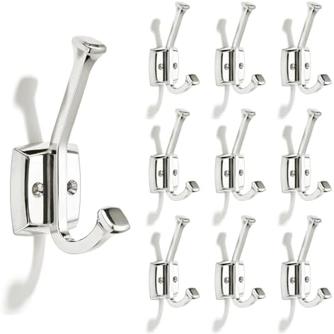 10 Pack 4-3/4 inch Polished Nickel Coat Hooks, Wall Mounted with Screws Suitable for Hanging Keys, Bath Towel, Bags, Hats, etc. Square Zinc Alloy mudroom Hooks by CABDM