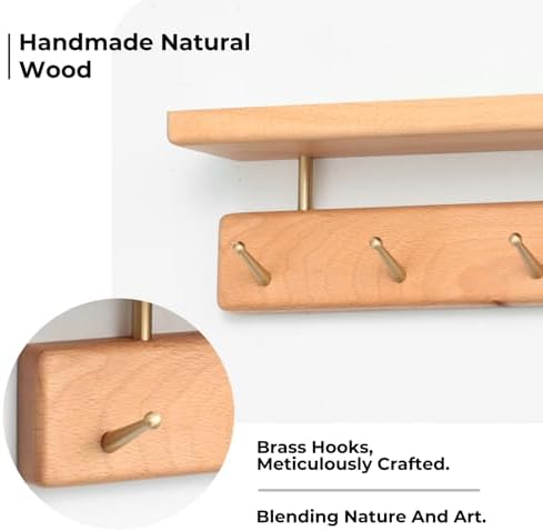 Beech Wood Coat Rack with Shelf, Wall Mounted Rack with 6 Hooks - Image 6