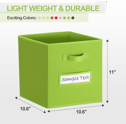 11x11 storage cube bins (Set of 10) Foldable Fabric storage cubes with 10 Labels Window Cards & a Pen,11 inch cube storage bin,Closet Organizers for Shelves,Cubby Organizer Boxes,lime green - Image 2