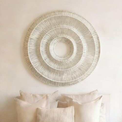 Bergamot 3D Textured Neutral Abstract Wall Art, 25 Inch Boho Beige Wall Basket, Cotton Rope Round Woven Wall Decor, Modern Minimalist Wall Art for Living Room, Bedroom by Unknown