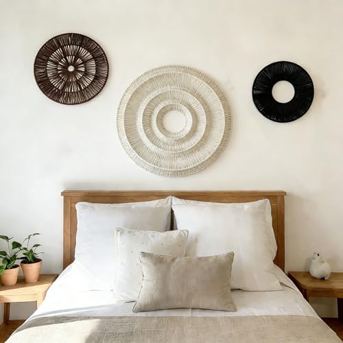 Bergamot Set of 3 Extra Large 3D Textured Neutral Abstract Wall Decor, Cotton Rope Round Woven Wall Baskets, Modern Minimalist Wall Art for Living Room, Bedroom,25 Inch,17.7 Inch, 13.7 Inch - Image 2