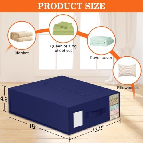WOWBOX Sheet Organizers and Storage,Closet Bed Sheet Organizer Under Bed Storage and Organization with Label Cards & Clear Window for Bedding Sheets,Duvet Covers,Blankets (10 Pack，Blue) - Image 5
