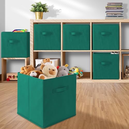 Casafield Set of 12 Collapsible Fabric Cube Storage Bins, Teal - 13" Foldable Cloth Baskets for Shelves, Cubby Organizers & More - Image 5