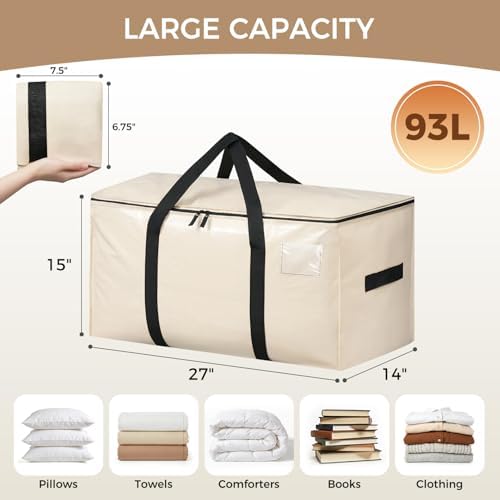 BAGAIL Heavy Duty Moving Bags with Strong Handle, Extra Large Moving Boxes, Storage Tote for Clothes, College Moving Supplies(Beige, 6 Pack) - Image 2