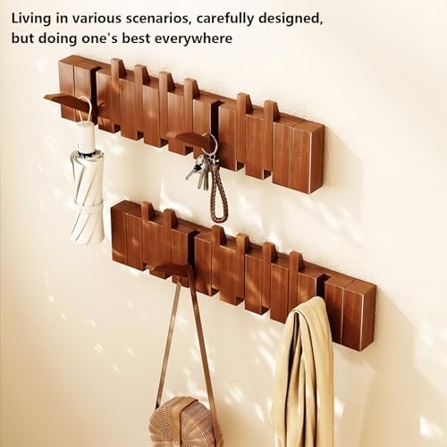 Paint Wood Wall Mounted Coat RackHooks Piano Key Hangers Natural Solid Wood Hanger Non-Woven Fabric Clothes Hangers for Closet, Kitchen, Bedroom, Bathroom, Entryway（Walnut 12 Hooks） - Image 2