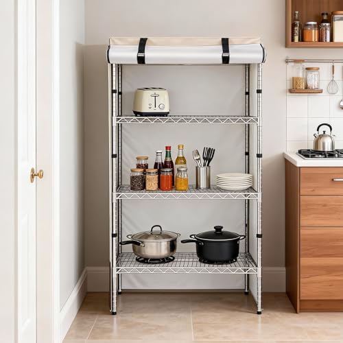 Rileytee Wire Shelf Cover,Heavy Duty 600D Dustproof Waterproof Shelf Covers for Wire Shelving,Outdoor Storage Rack Cover for Rack with Zipper,36"W x 14"D x 54"H,(Beige & Brown) - Image 7