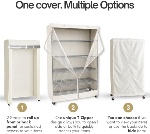 Formosa Covers Premium Clear Front Wire Shelf Steel Rack Cover Off White - Heavy-Duty Storage Solution for Wire Shelving Rack (48”Wx18”Dx72”H) - Waterproof PVC, Water/Dust Resistant Fabric, Zippers - Image 3