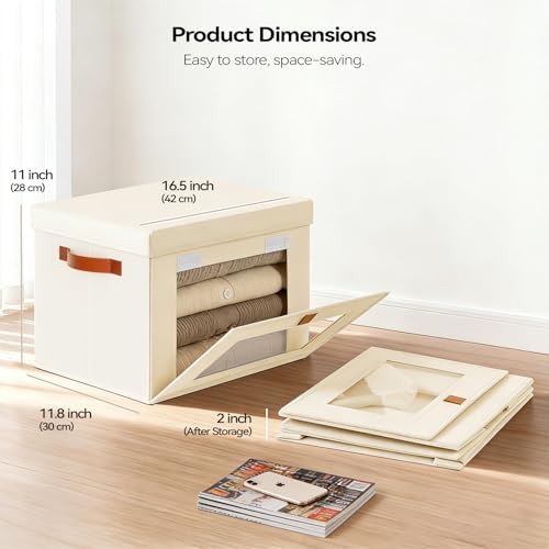 4-Pack Collapsible Stackable Storage Bins with Lids, Beige - Image 4