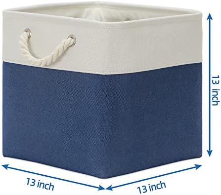 Temary Storage Baskets for Shelves 13x13 Baskets for Gifts Empty, 4 Pack Shelf Baskets Large Storage Baskets Cube Storage Bins Fabric Storage Cubes with Handles for Shelves (White&Blue) - Image 2